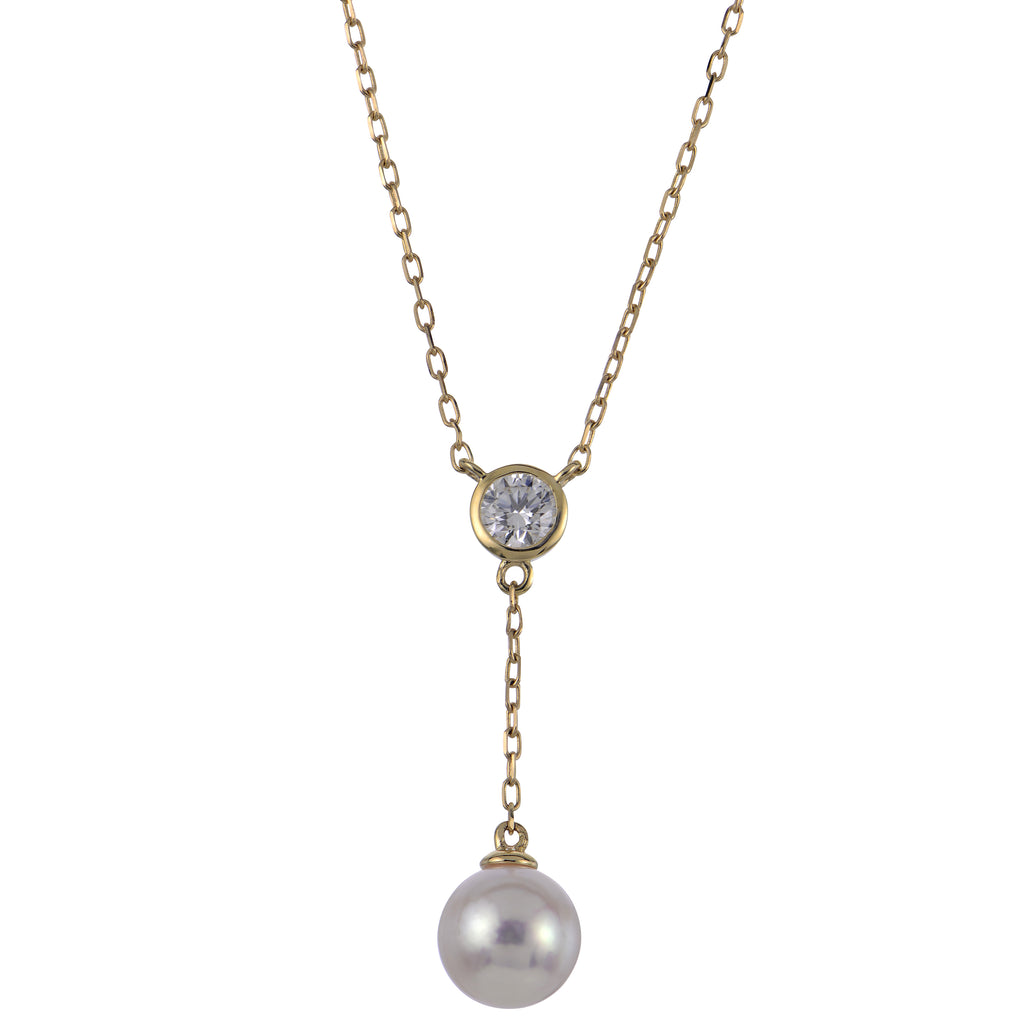 14 KARAT YELLOW GOLD AKOYA PEARL AND LAB GROWN DIAMOND NECKLACE