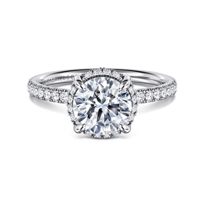 14 KARAT WHITE GOLD ROUND HIDDEN HALO DIAMOND ENGAGEMENT RING