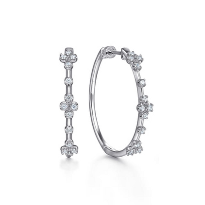 14 KARAT WHITE GOLD PRONG SET 30MM ROUND CLASSIC DIAMOND HOOP EARRINGS