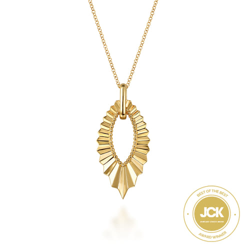14 KARAT YELLOW PLAIN GOLD AUGMENTED MARQUISE SHAPE DIAMOND CUT PENDANT NECKLACE