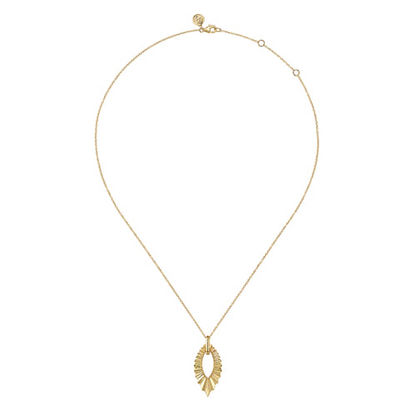 14 KARAT YELLOW PLAIN GOLD AUGMENTED MARQUISE SHAPE DIAMOND CUT PENDANT NECKLACE