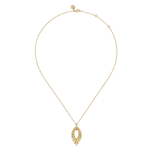 14 KARAT YELLOW PLAIN GOLD AUGMENTED MARQUISE SHAPE DIAMOND CUT PENDANT NECKLACE