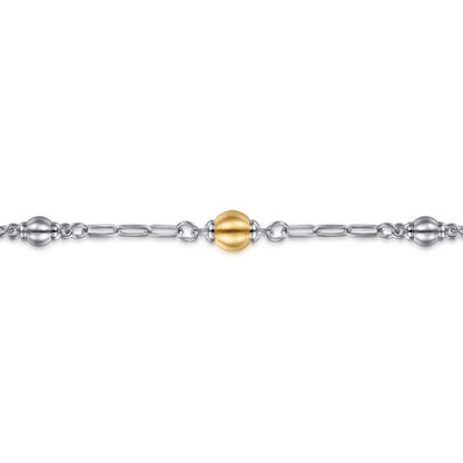 14 KARAT YELLOW GOLD AND STERLING SILVER BRUSH BUJUKAN BEADS STATION BRACELET