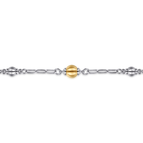 14 KARAT YELLOW GOLD AND STERLING SILVER BRUSH BUJUKAN BEADS STATION BRACELET