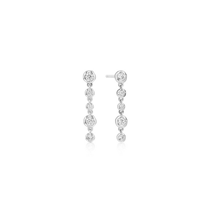 SILVER MOLTEN CASCADE BEZEL-SET DROP STUD EARRINGS