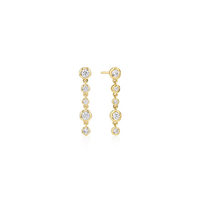 GOLD MOLTEN CASCADE BEZEL-SET DROP STUD EARRINGS
