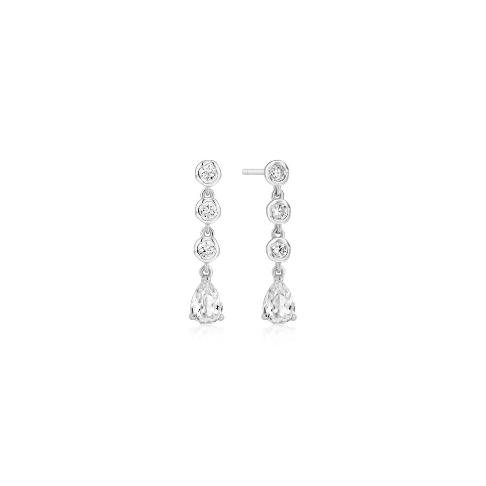 SILVER MOLTEN CASCADE BEZEL-SET TEARDROP STUD EARRINGS