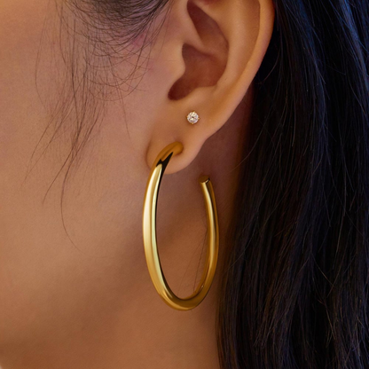 GOLD CLASSIC TUBE LARGE HOOP EARRINGS