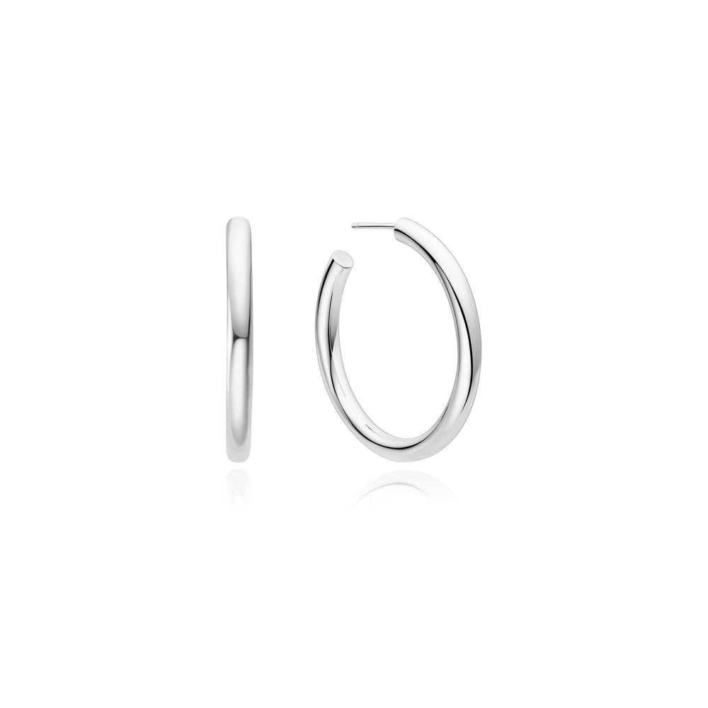 SILVER CLASSIC TUBE LARGE HOOP EARRINGS