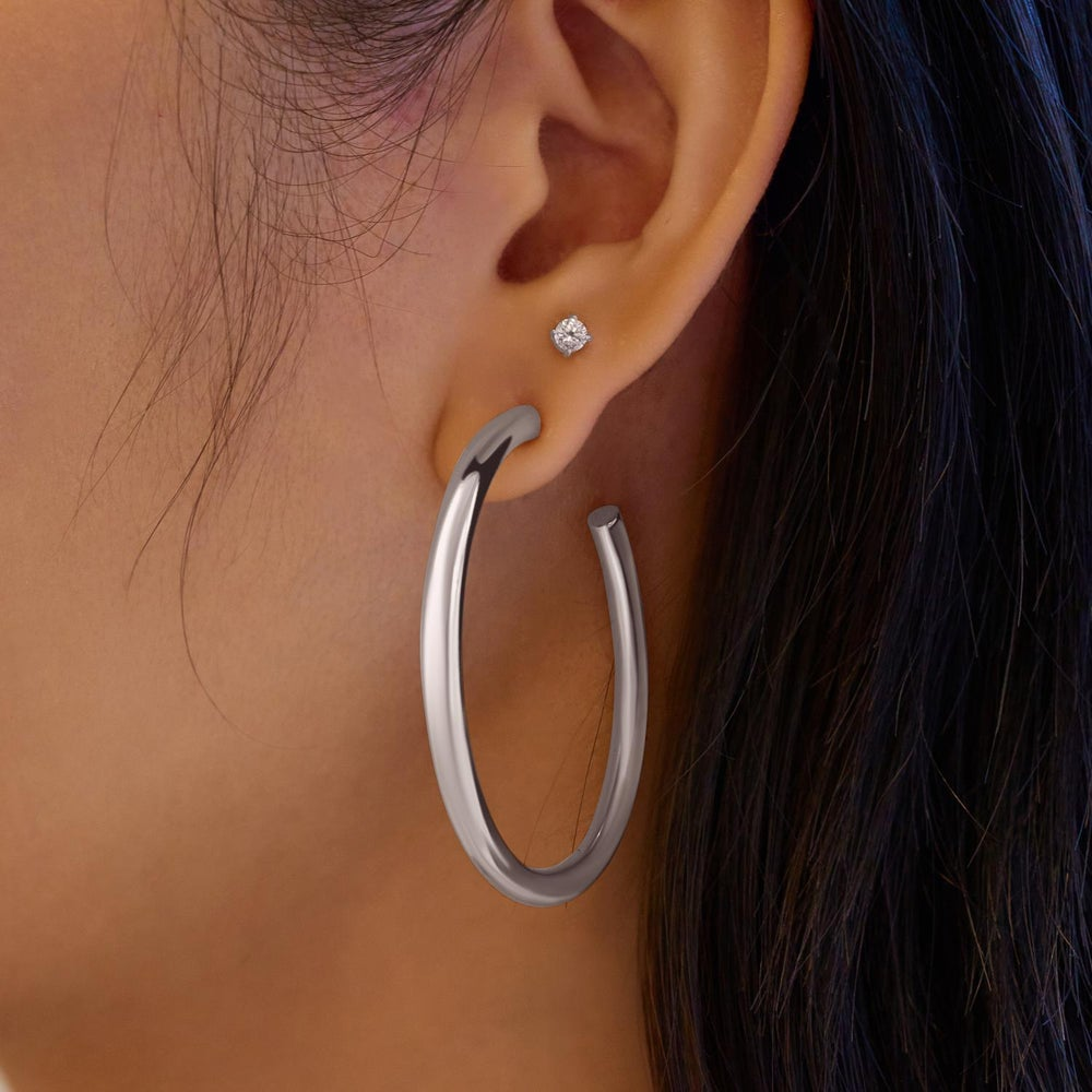 SILVER CLASSIC TUBE LARGE HOOP EARRINGS