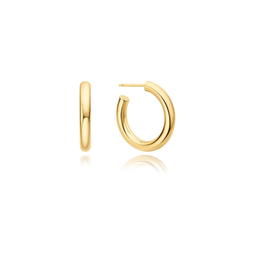 GOLD CLASSIC TUBE MEDIUM HUGGIE HOOP EARRINGS