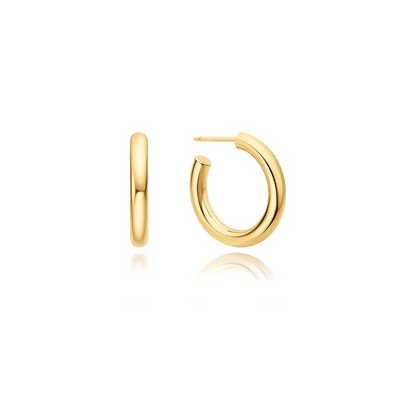 GOLD CLASSIC TUBE MEDIUM HUGGIE HOOP EARRINGS