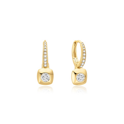 GOLD MEDIUM BEZEL-SET HUGGIE HOOP EARRINGS