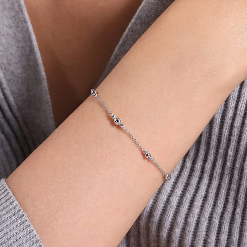 STERLING SILVER BEADED STATION BRACELET