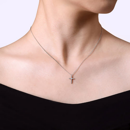 STERLING SILVER DIAMOND CROSS PENDANT 0.03CT