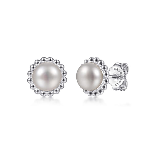 STERLING SILVER PEARL STUD EARRINGS-BUJUKAN