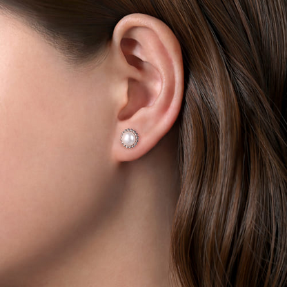 STERLING SILVER PEARL STUD EARRINGS-BUJUKAN
