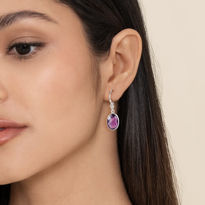 STERLING SILVER BUJUKAN AND BEZEL AMETHYST DROP EARRINGS