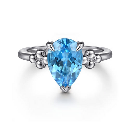 STERLING SILVER PEAR BLUE TOPAZ BUJUKAN RING