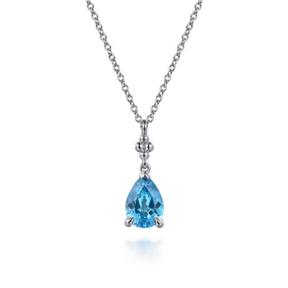 STERLING SILVER PEAR BLUE TOPAZ BUJUKAN PENDANT NECKLACE