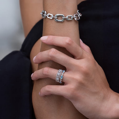 STERLING SILVER WHITE SAPPHIRE BUJUKAN EASY STACKABLE LADIES RING