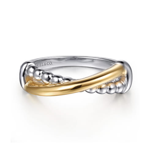 14 KARAT YELLOW GOLD AND STERLING SILVER BUJUKAN CRISS CROSS LADIES RING