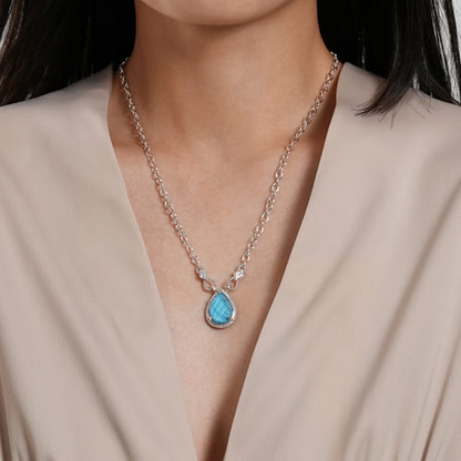 STERLING SILVER BUJUKAN WHITE SAPPHIRE AND ROCK CRYSTAL & TURQUOISE DOUBLET TEARDROP PENDANT