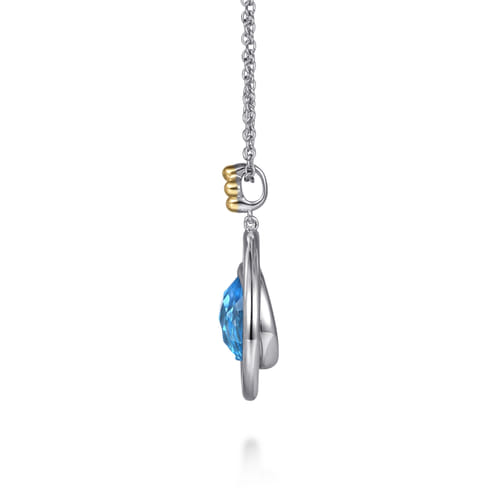 14 KARAT YELLOW GOLD AND STERLING SILVER BUJUKAN PEAR BLUE TOPAZ PENDANT NECKLACE