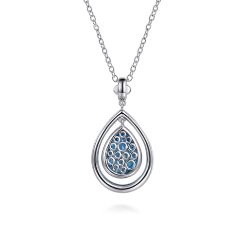 14 KARAT YELLOW GOLD AND STERLING SILVER BUJUKAN PEAR BLUE TOPAZ PENDANT NECKLACE