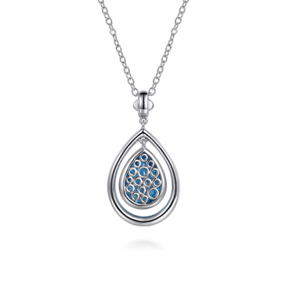 14 KARAT YELLOW GOLD AND STERLING SILVER BUJUKAN PEAR BLUE TOPAZ PENDANT NECKLACE