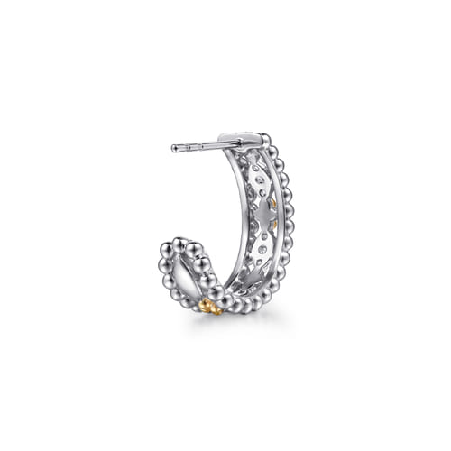 14 KARAT YELLOW GOLD AND STERLING SILVER BUJUKAN WHITE SAPPHIRE J HOOP EARRINGS