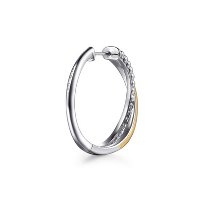 14 KARAT YELLOW GOLD AND STERLING SILVER BUJUKAN CRISS CROSS INTRICATE HOOP EARRINGS