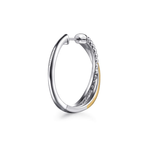 14 KARAT YELLOW GOLD AND STERLING SILVER BUJUKAN CRISS CROSS INTRICATE HOOP EARRINGS