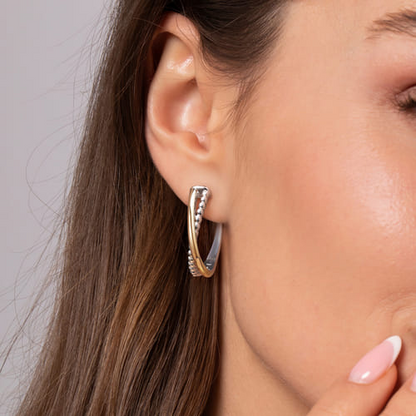 14 KARAT YELLOW GOLD AND STERLING SILVER BUJUKAN CRISS CROSS INTRICATE HOOP EARRINGS