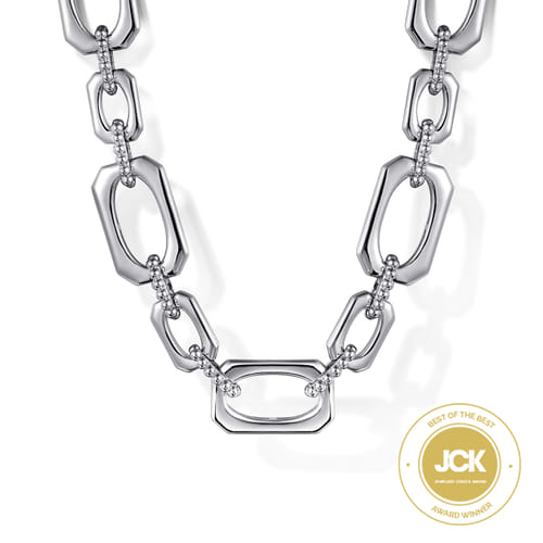 STERLING SILVER GEOMETRIC LINK CHAIN NECKLACE WITH BUJUKAN CONNECTORS