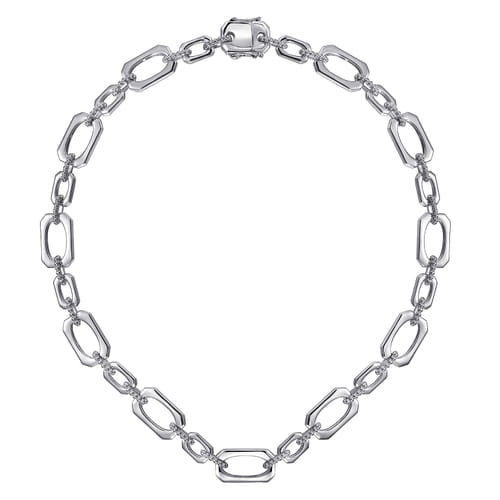 STERLING SILVER GEOMETRIC LINK CHAIN NECKLACE WITH BUJUKAN CONNECTORS