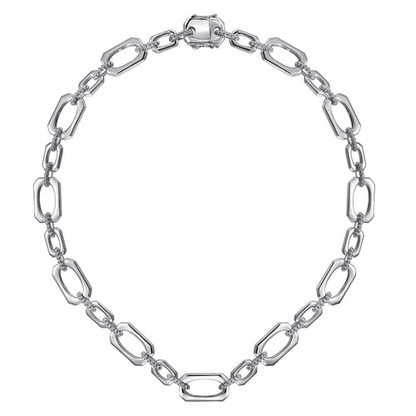 STERLING SILVER GEOMETRIC LINK CHAIN NECKLACE WITH BUJUKAN CONNECTORS