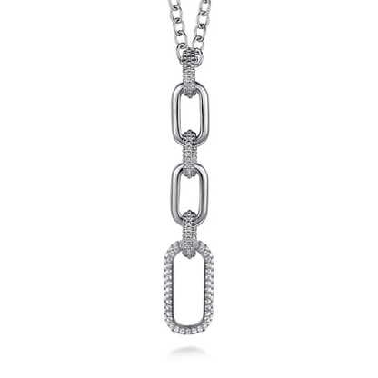 STERLING SILVER BUJUKAN AND WHITE SAPPHIRE LINK PENDANT DROP NECKLACE