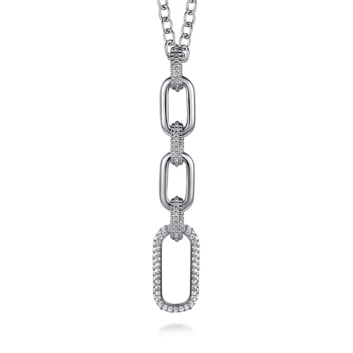 STERLING SILVER BUJUKAN AND WHITE SAPPHIRE LINK PENDANT DROP NECKLACE