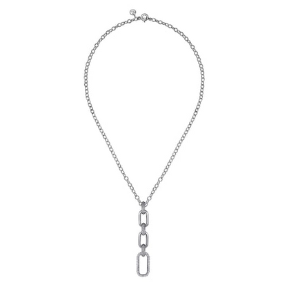 STERLING SILVER BUJUKAN AND WHITE SAPPHIRE LINK PENDANT DROP NECKLACE