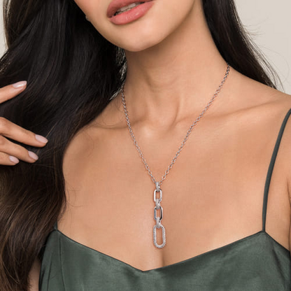 STERLING SILVER BUJUKAN AND WHITE SAPPHIRE LINK PENDANT DROP NECKLACE