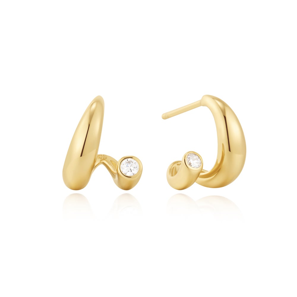 GOLD SPIRAL BEZEL-END STUD HOOP EARRINGS