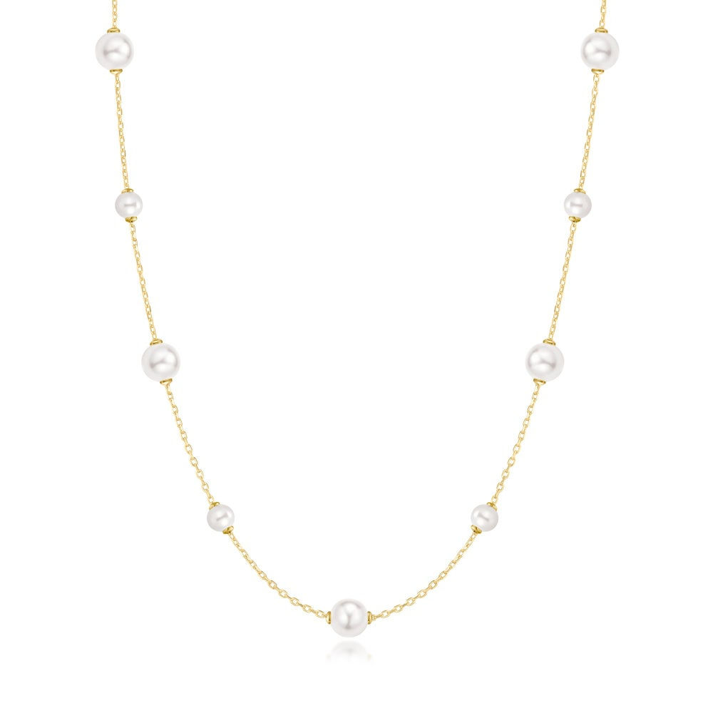 GOLD ALTERNATING SHELL PEARL STATION NECKLACE