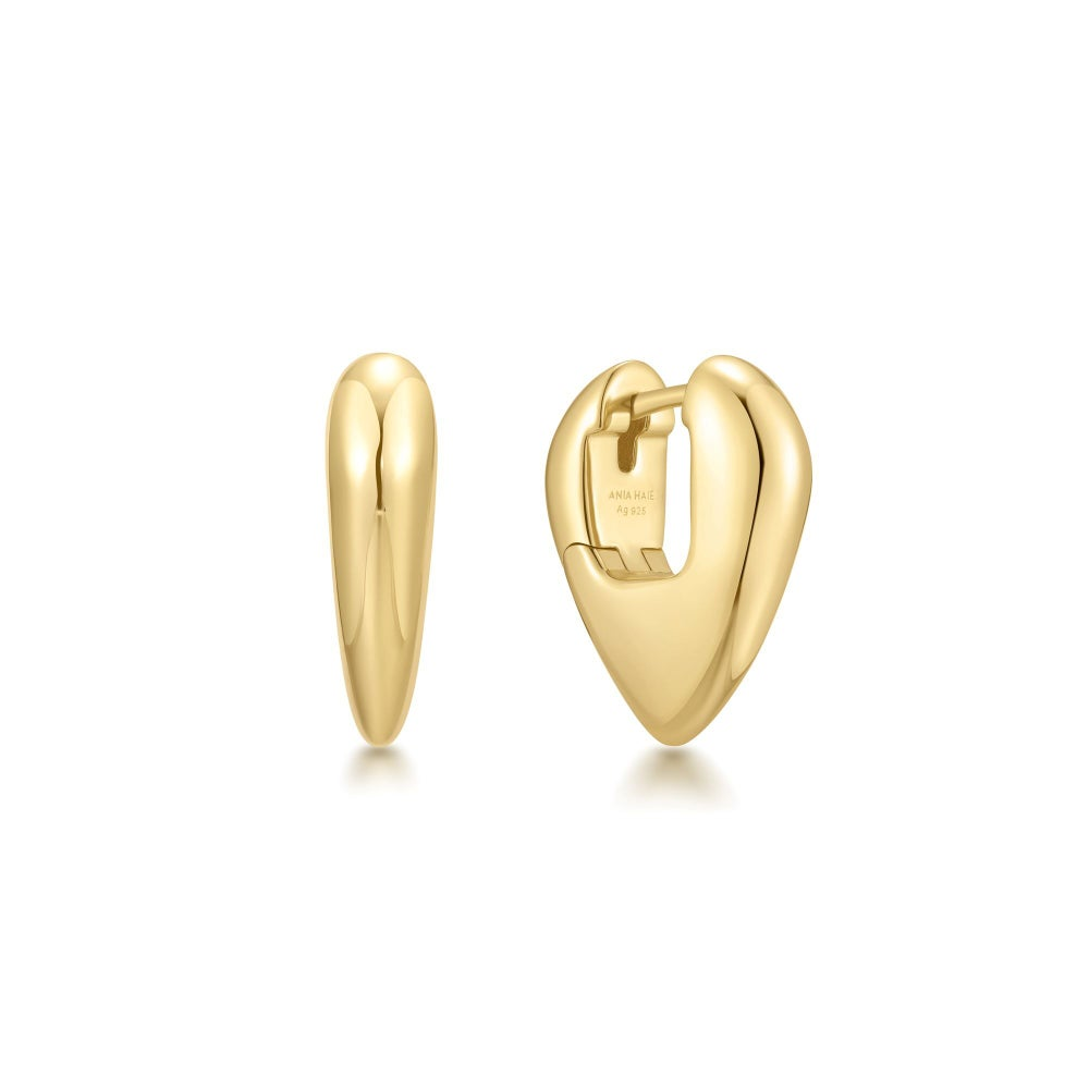 GOLD PUUFFY SHIELD HUGGIE HOOP EARRINGS