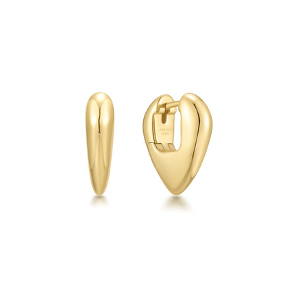 GOLD PUUFFY SHIELD HUGGIE HOOP EARRINGS
