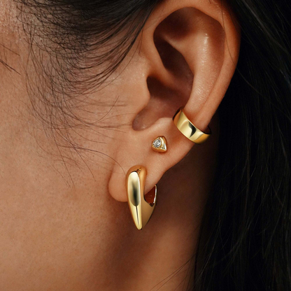 GOLD PUUFFY SHIELD HUGGIE HOOP EARRINGS
