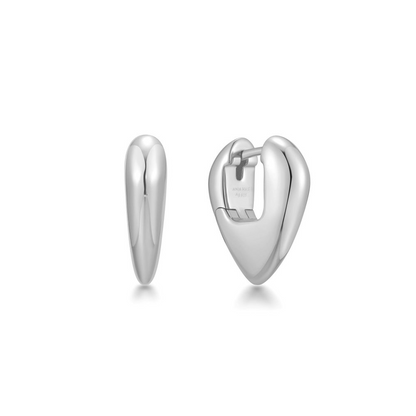 SILVER PUFFY SHIELD HUGGIIE HOOP EARRINGS