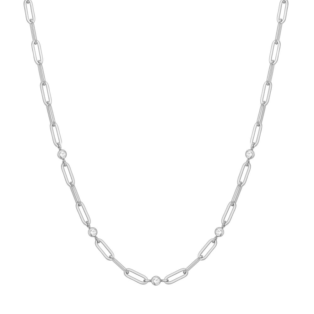 SILVER BEZEL STATION PAPER CLIP CHAIN NECKLACE
