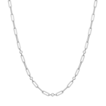 SILVER BEZEL STATION PAPER CLIP CHAIN NECKLACE