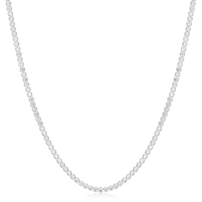 SILVER HALF-BEZEL ROUND TENNIS NECKLACE